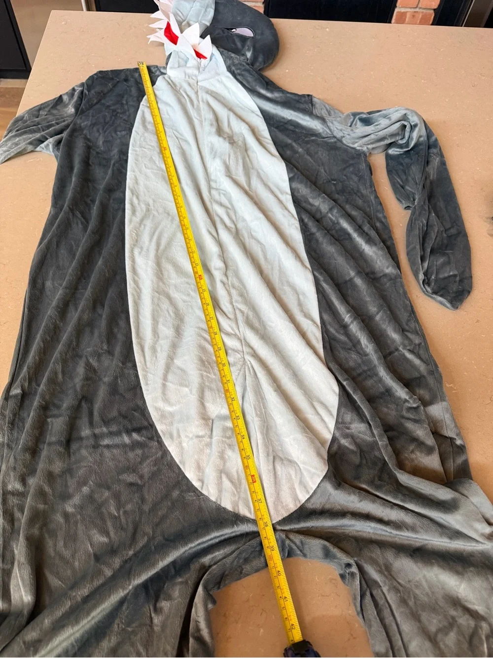 Spirit Halloween Shark Jumpsuit Costume Adult SM/MD Plush Hooded One-Piece NWOT - Picture 6 of 12